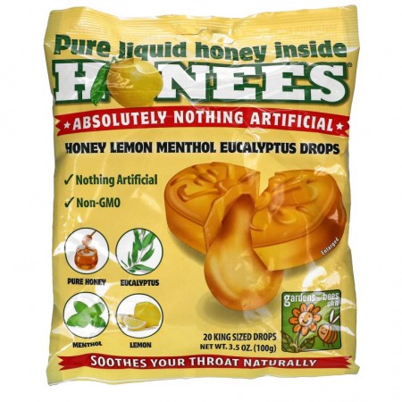 Honees, 커프 드롭스, 허니 레몬, 킹 사이즈 커프 드롭스 20개