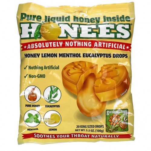 Honees, 커프 드롭스, 허니 레몬, 킹 사이즈 커프 드롭스 20개