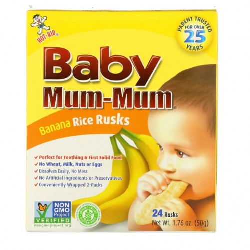 Hot Kid, Baby Mum-Mum, 바나나 쌀 러스크, 러스크 24개, 50g(1.76oz)