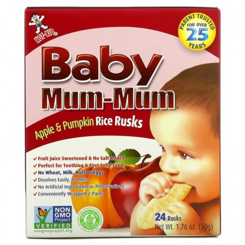 Hot Kid, Baby Mum-Mum, 사과 및 호박 쌀 러스크, 러스크 24개, 50g(1.76oz)