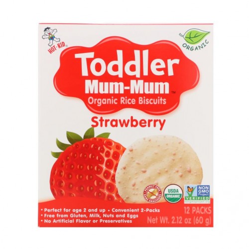 Hot Kid, Toddler Mum-Mum, 유기농 라이스 비스켓, 딸기, 12 팩, 2.12 oz (60 g)