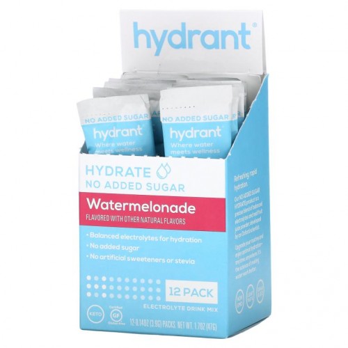 Hydrant, Electrolyte Drink Mix, Watermelonade, 12 Pack, 0.14 oz (3.9 g) Each