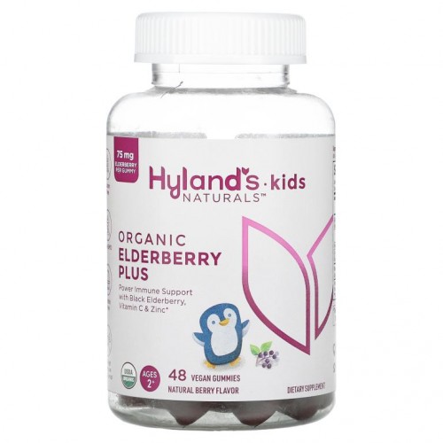 Hyland's, Kids Naturals, 유기농 엘더베리 플러스, 천연 베리, 만 2세 이상, 비건 구미젤리 48개