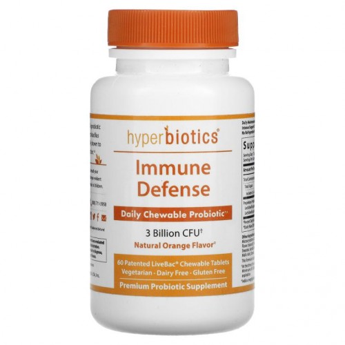 Hyperbiotics, 이뮨 디펜스, 천연 오렌지, 30억 CFU, 츄어블정 60정