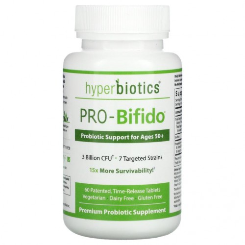 Hyperbiotics, PRO-Bifido, 50+, 60세를 위한 프로바이오틱 보조제, 60시간 지연 정
