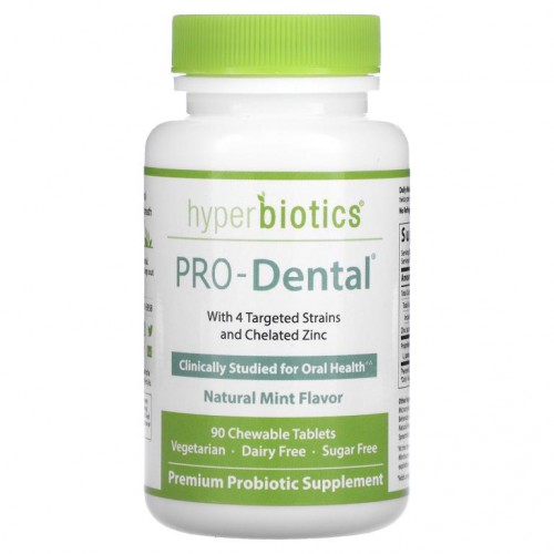 Hyperbiotics, PRO-Dental, 천연 민트향, 츄어블 정 90정