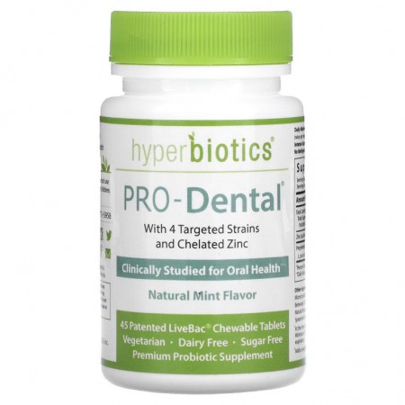 Hyperbiotics, PRO-Dental, 천연 민트향, 특허 받은 LiveBac 츄어블 45정