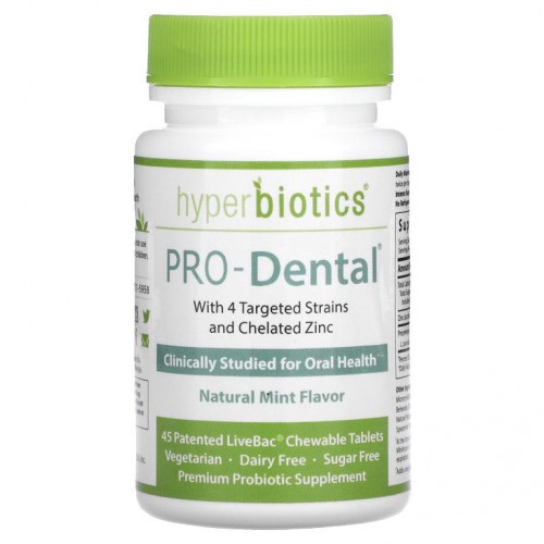 Hyperbiotics, PRO-Dental, 천연 민트향, 특허 받은 LiveBac 츄어블 45정
