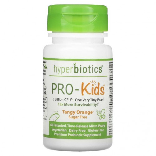 Hyperbiotics, PRO-Kids, 무설탕, 톡 쏘는 오렌지, 30억CFU, 작은 진주 모양 정제 60개