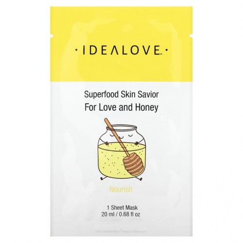 Idealove, 슈퍼 푸드 스킨 세이비어, 포 러브 앤 허니, 뷰티 시트 마스크 1개입, 20ml(0.68fl oz)