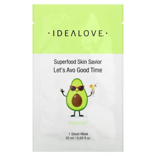 Idealove, 슈퍼푸드 스킨 세이비어, 렛츠 아보 굿 타임, 뷰티 시트 마스크 1개입, 20ml(0.68fl oz)