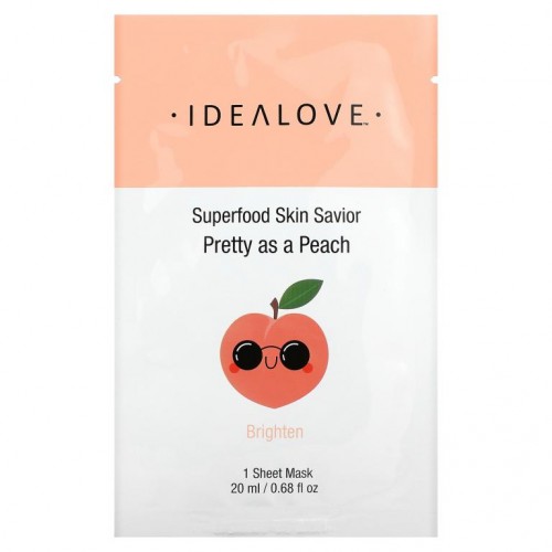 Idealove, 슈퍼 푸드 스킨 세이비어, 프리티 애즈 어 피치, 뷰티 시트 마스크 1개입, 20ml(0.68fl oz)