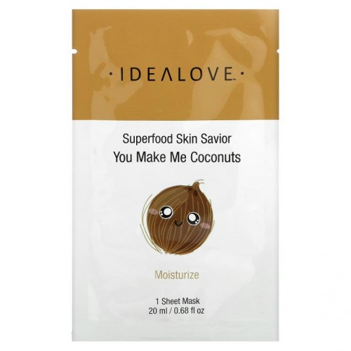Idealove, 슈퍼푸드 스킨 세이비어, 유 메이크 미 코코넛, 뷰티 시트 마스크 1개입, 20ml(0.68fl oz)