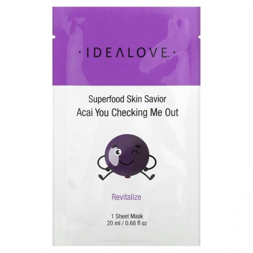 Idealove, 슈퍼푸드 스킨 세이비어, 아사이 유 체킹 미 아웃, 뷰티 시트 마스크 1개입, 20ml(0.68fl oz)