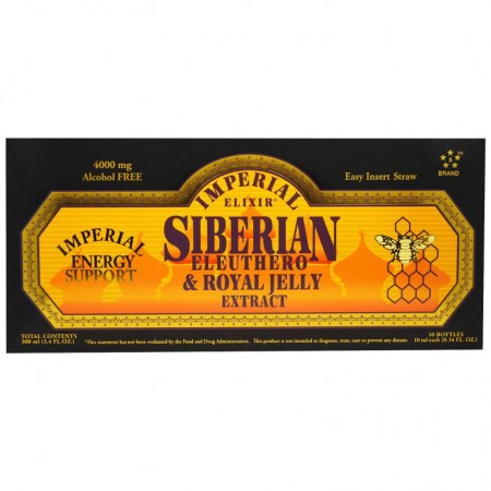 Imperial Elixir, 시베리아 가시오갈피 및 로열젤리 추출물, 무알코올, 4,000mg, 10병, 각 10ml(0.34oz)