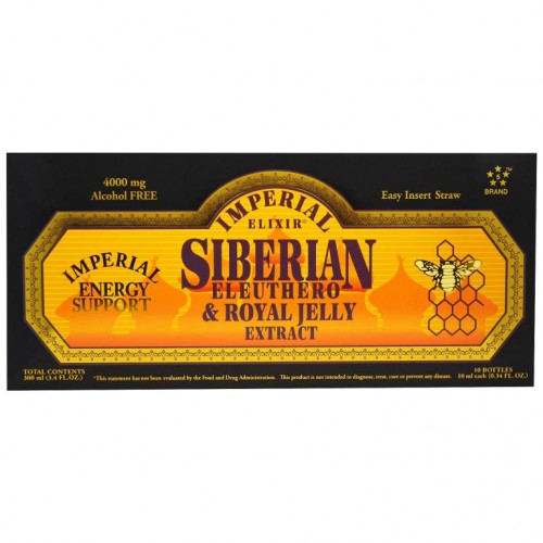 Imperial Elixir, 시베리아 가시오갈피 및 로열젤리 추출물, 무알코올, 4,000mg, 10병, 각 10ml(0.34oz)