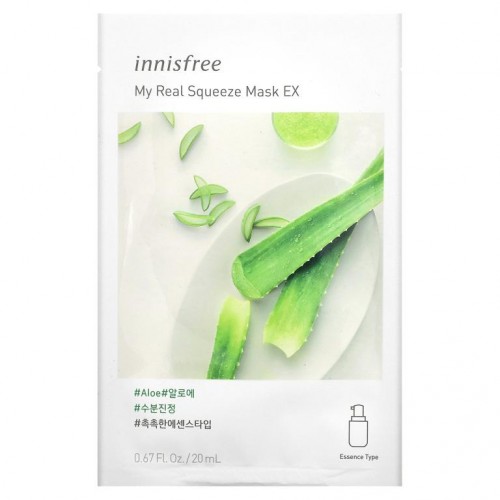 Innisfree, 마이 리얼 스퀴즈 뷰티 마스크 EX, 알로에, 1매, 20ml(0.67fl oz)