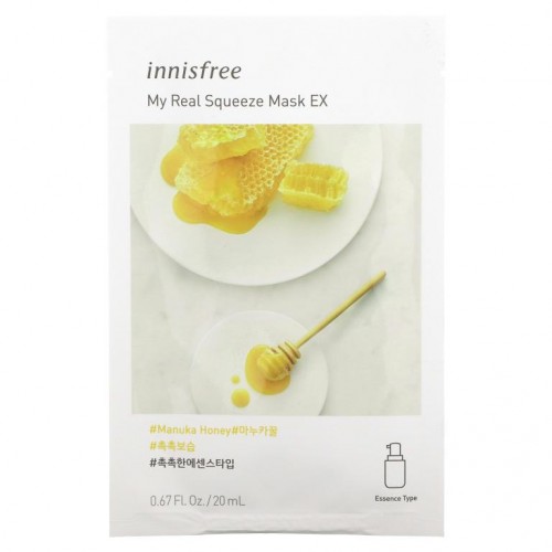 Innisfree, 마이 리얼 스퀴즈 뷰티 마스크 EX, 마누카 꿀, 1매, 20ml(0.67fl oz)