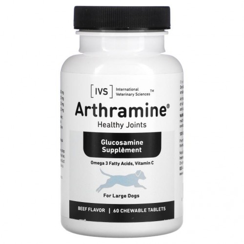 International Veterinary Sciences, Arthramine, 글루코사민 보충제, 대형견용, 쇠고기 맛, 츄어블 60정