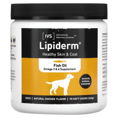 International Veterinary Sciences, Lipiderm, Healthy Skin & Coat, Dogs, Natural Chicken, 90 Soft Chews