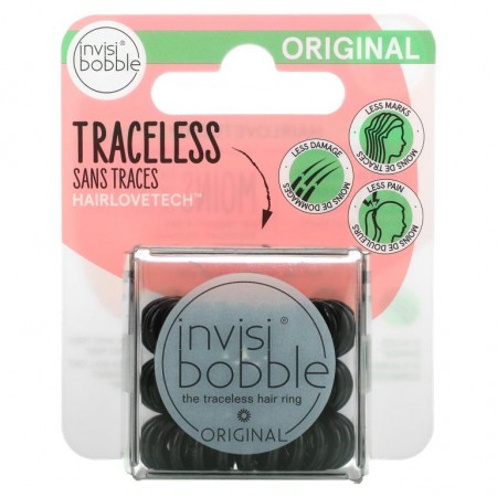 Invisibobble, Original, Traceless Hair Ring, True Black, 3 Pack
