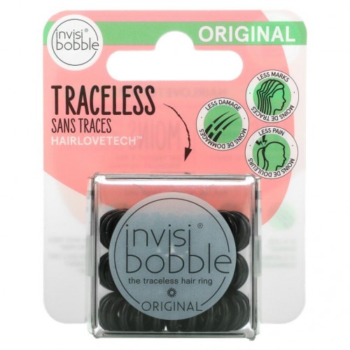 Invisibobble, Original, Traceless Hair Ring, True Black, 3 Pack