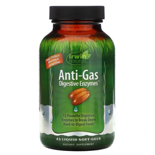 Irwin Naturals, 안티 가스 소화 효소, 45 액상 소프트젤