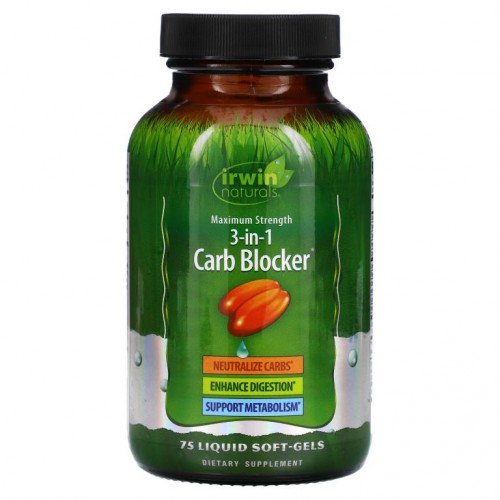 Irwin Naturals, Maximum Strength 3-In-1 Carb Blocker, 액상 소프트젤 75정