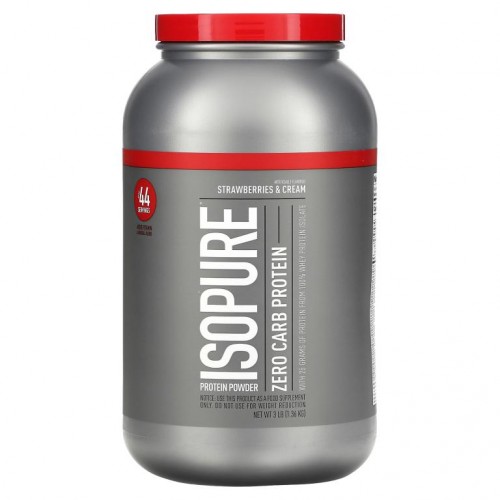 Isopure, Zero Carb, 단백질 분말, 딸기 & 크림, 1.36 kg(3 lbs)