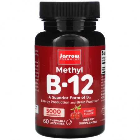 Jarrow Formulas, 메틸 B-12, 체리 맛, 5,000mcg, 츄어블 사탕 정제 60정