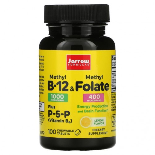 Jarrow Formulas, 메틸B-12 & 메틸엽산, 레몬 맛, 츄어블 정 100정