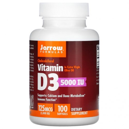 Jarrow Formulas, 비타민D3, 콜레칼시페롤, 125mcg(5,000IU), 소프트젤 100정