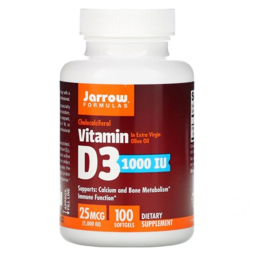 Jarrow Formulas, 비타민D3, 콜레칼시페롤, 25mcg(1,000IU), 소프트젤 100정