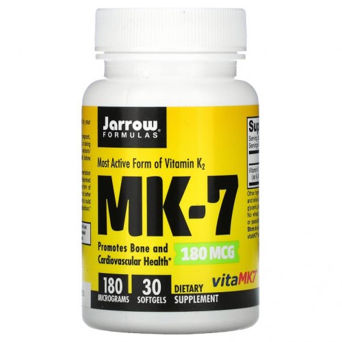 Jarrow Formulas, MK-7, 활성도가 가장 높은 형태의 비타민K2, 180mcg, 소프트젤 30정
