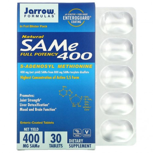Jarrow Formulas, 천연 SAM-e(S-아데노실-L-메티오닌) 400, 400mg, 장용성 정제 30정