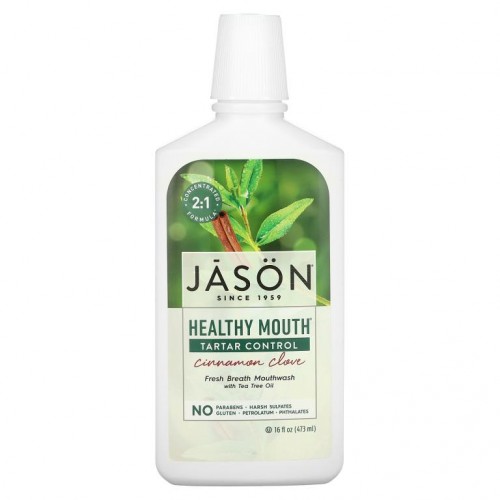 Jason Natural, Healthy Mouth, 상쾌한 호흡 구강 세정제, 타르 컨트롤, 시나몬 정향, 16 fl oz (473 ml)