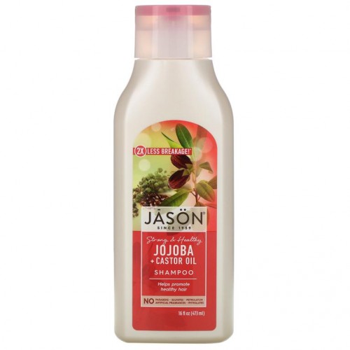 Jason Natural, 스트롱 앤 헬시 호호바 플러스 캐스터 오일 샴푸, 473ml(16fl oz)
