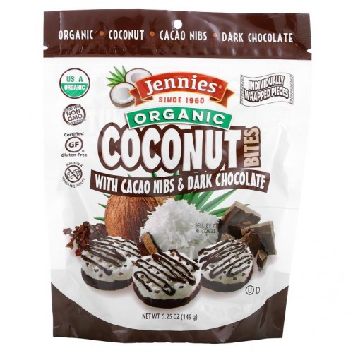 Jennies Macaroons, 유기농 코코넛 바이트, 카카오닙스 및 다크 초콜릿 함유, 149g(5.25oz)