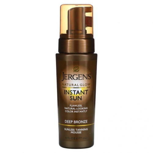 Jergens, 내추럴 글로우, 인스턴트 선, 선리스 태닝 무스, 딥 브론즈, 6fl oz(177ml)