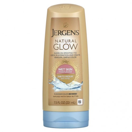 Jergens, 내추럴 글로우, 웻 스킨 모이스처라이저, 흰 피부부터 중간 톤 피부까지, 7.5fl oz(221ml)