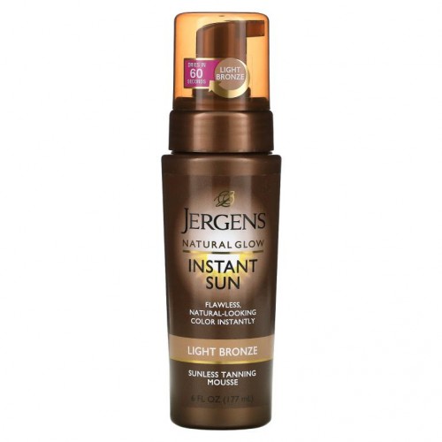 Jergens, Natural Glow, 인스턴트 선, 선리스 태닝 무스, 라이트 브론즈, 6fl oz(177ml)