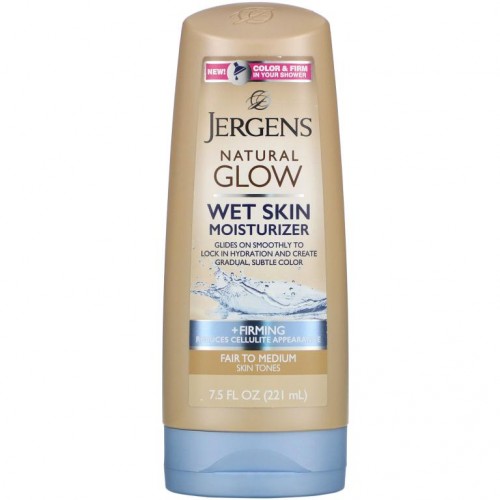 Jergens, Natural Glow, 웻 스킨 모이스처라이저, 퍼밍, 흰 피부부터 중간 톤 피부까지, 7.5fl oz(221ml)
