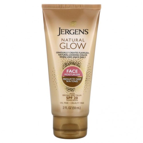 Jergens, Natural Glow, 페이스 모이스처라이저, SPF 20, 중간 및 어두운 피부 톤, 59ml(2fl oz)