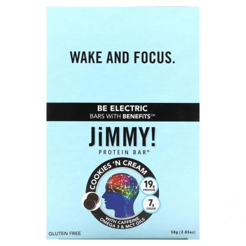 JiMMY!, Be Electric Bars With Benefits, 쿠키앤크림, 프로틴바 12개, 각 58g(2.05oz)