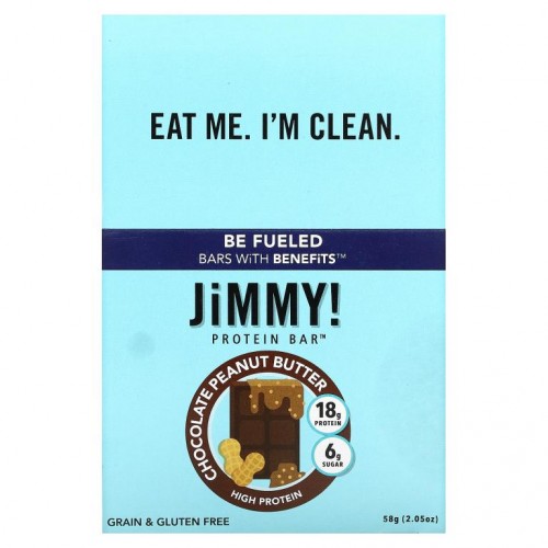 JiMMY!, Be Fueled Bars With Benefits, 초콜릿 땅콩 버터, 12 프로틴바, 각 58g(2.05)