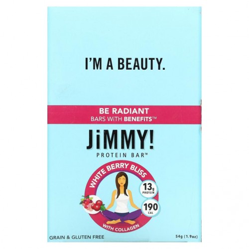 JiMMY!, Be Radiant Bars With Benefits, 화이트 베리 블리스, 프로틴바 12개, 각 54g(1.9oz)