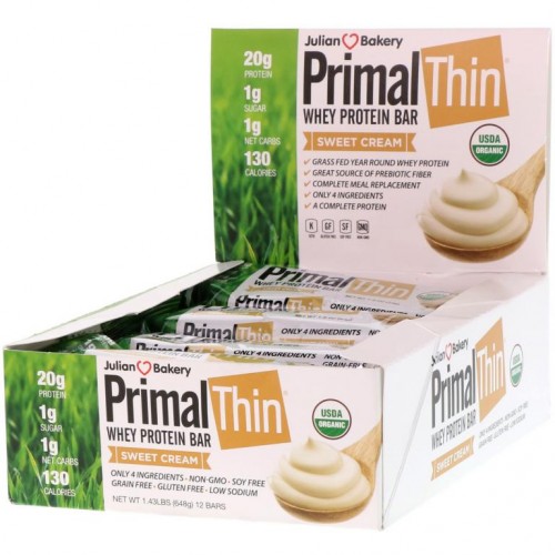 Julian Bakery, PrimalThin 유청 단백질 바, 스위트 크림, 바 12개, 648g(1.43lbs)