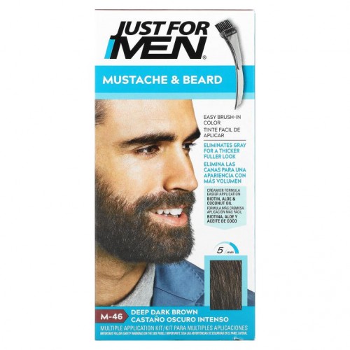 Just for Men, 콧수염 및 수염, 브러시 인 컬러 젤, 딥 다크 브라운 M-46, 2 x 14 g(0.5 oz)
