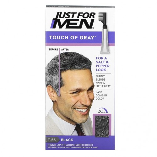 Just for Men, Touch of Gray, 빗으로 바르는 모발 염색제, 블랙 T-55, 1.4oz(40g)
