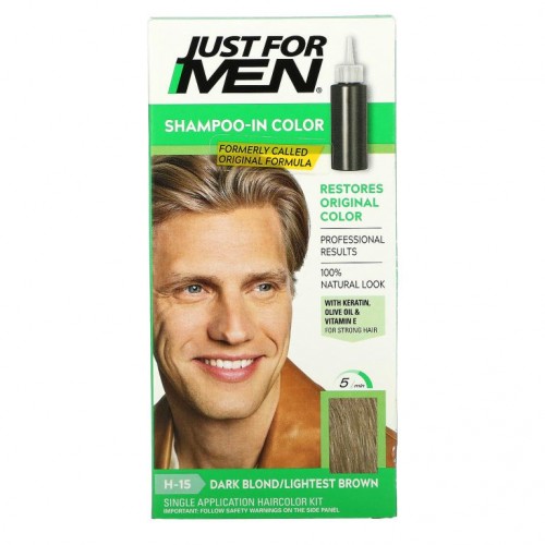 Just for Men, 오리지널 포뮬러 남성용 모발 염색제, 다크 블론드/라이티스트 브라운 H-15, 일회용 키트
